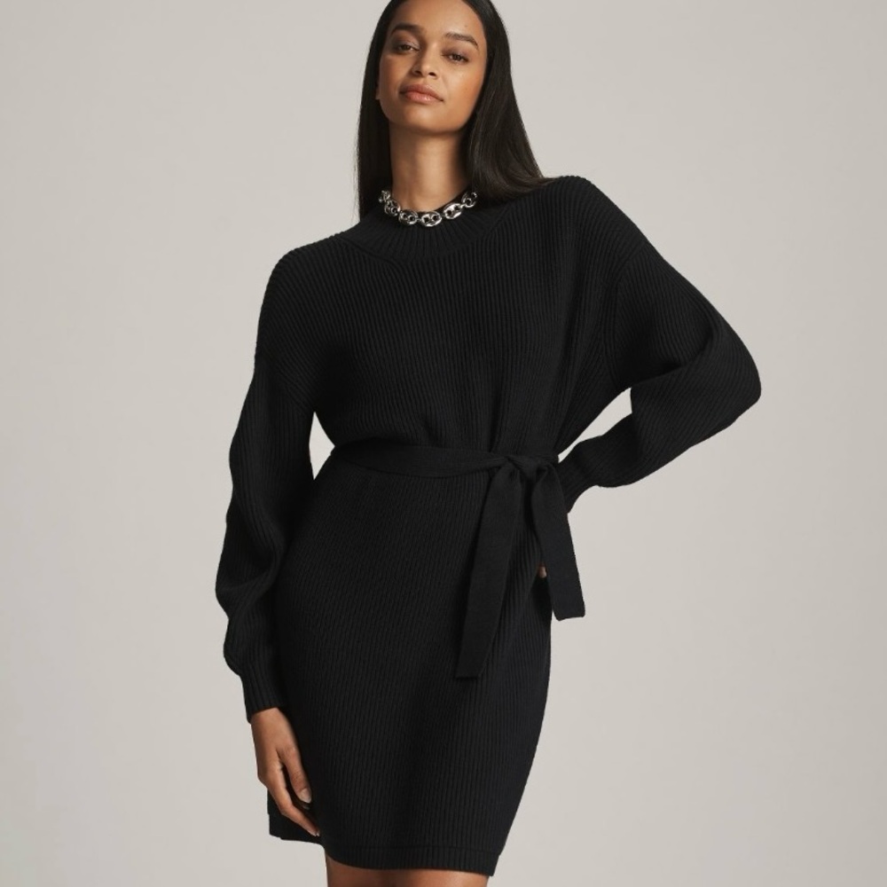 Anthropologie Maeve Long-Sleeve Mock-Neck Tie-Waist Mini Dress Large